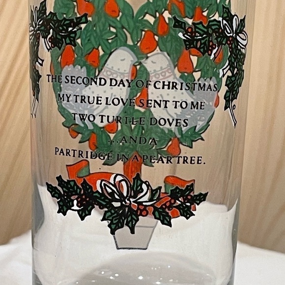 Vintage 12 Days of Christmas 2nd Day Glass 2 Doves 12 oz Anchor Hocking MCM - Picture 3 of 3